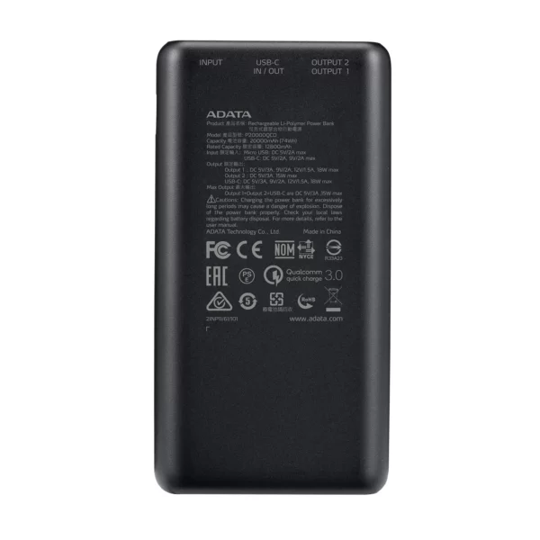 Power Bank Adata 20000 Mah Tipo C Negro