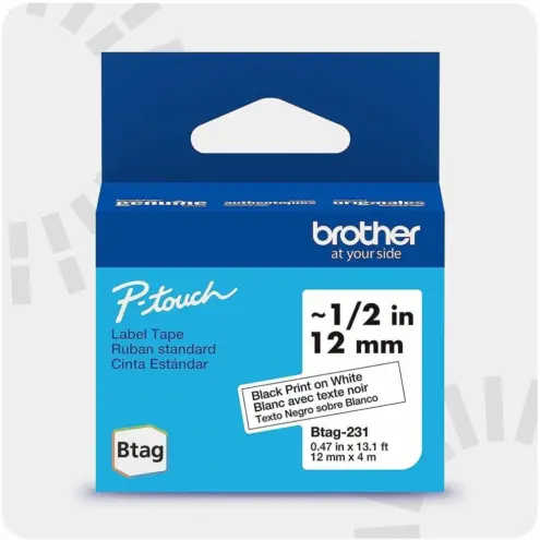 Brother BTAG231 Cinta Etiquetadora 12mm Negro/Blanco - Resistente Agua