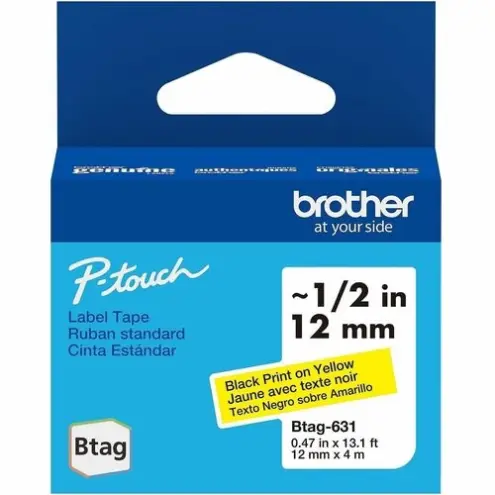 Brother BTAG631 Cinta P-touch 12mm Negro sobre Amarillo 4m - Etiquetado de alta visibilidad para entornos exigentes