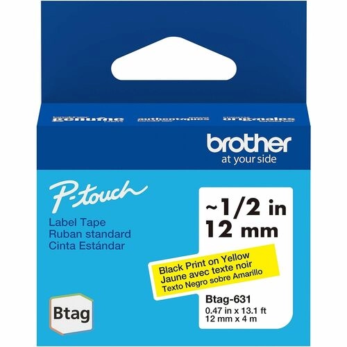 Brother BTAG631 Cinta P-touch 12mm Negro sobre Amarillo 4m - Etiquetado de alta visibilidad para entornos exigentes