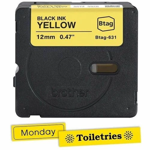 Brother BTAG631 Cinta P-touch 12mm Negro sobre Amarillo 4m - Etiquetado de alta visibilidad para entornos exigentes