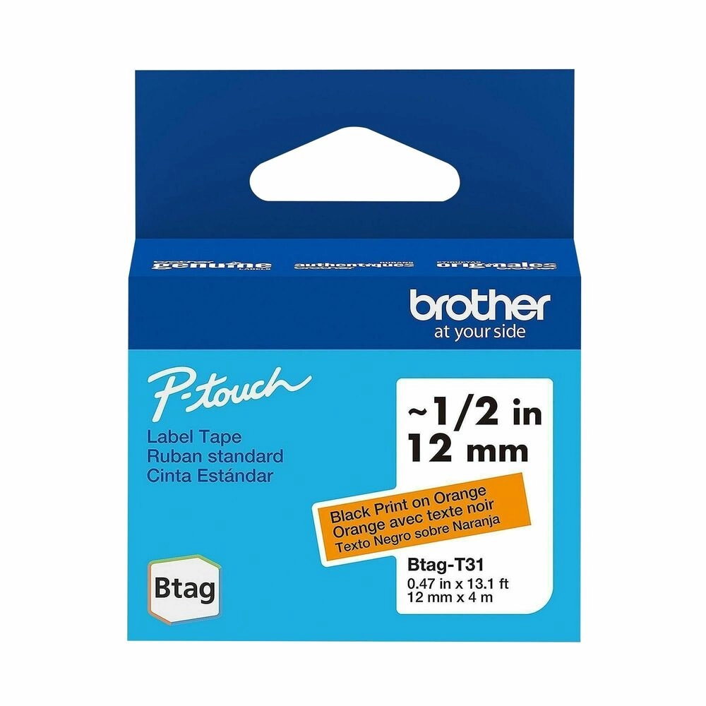Brother BTAGT31 Cinta P-touch 12mm Negro sobre Naranja 4m - Alta visibilidad para etiquetado profesional