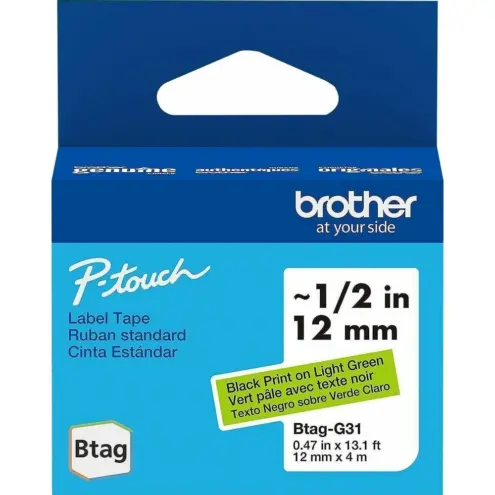 Brother BTAGG31 Cinta P-touch 12mm Negro sobre Verde Claro 4m - Etiquetado profesional con color que organiza