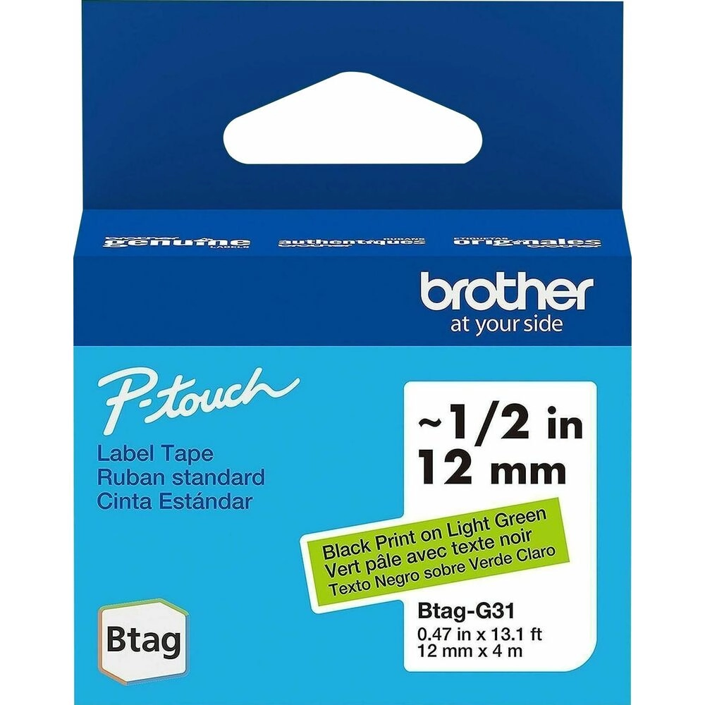 Brother BTAGG31 Cinta P-touch 12mm Negro sobre Verde Claro 4m - Etiquetado profesional con color que organiza