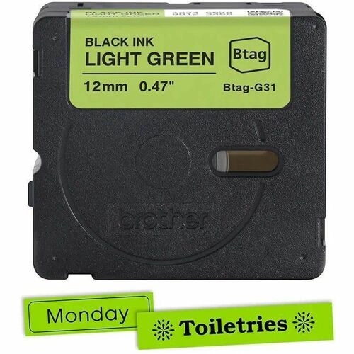 Brother BTAGG31 Cinta P-touch 12mm Negro sobre Verde Claro 4m - Etiquetado profesional con color que organiza