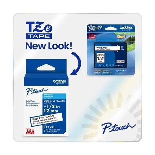 Cinta Brother TZE231G P-touch 12mm Negro sobre Blanco Laminada Resistente