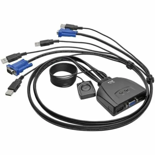 Eaton Tripp Lite B032-VU2 Conmutador KVM 2 Puertos USB VGA con Cables - Controla 2 PCs desde un solo teclado y monitor
