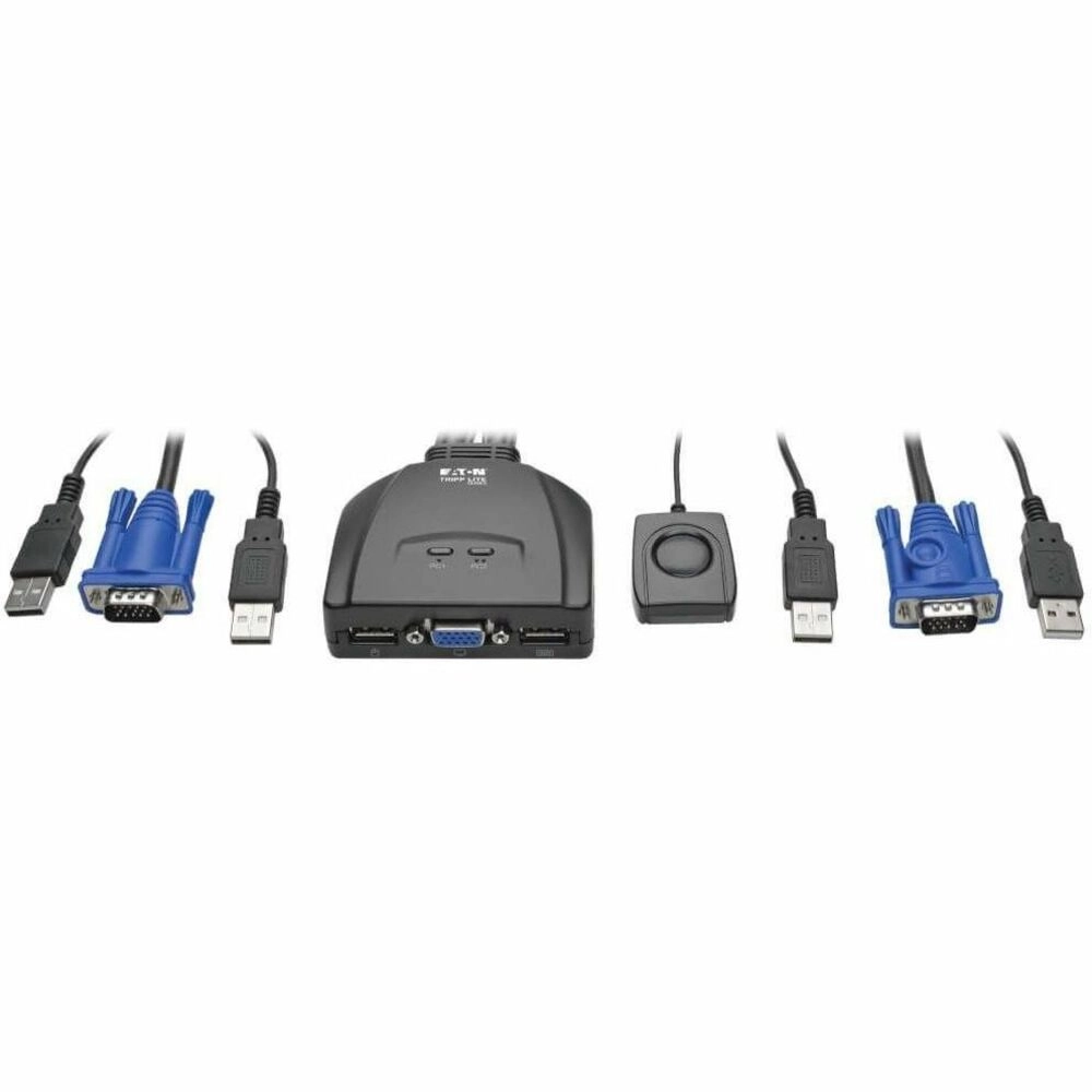 Eaton Tripp Lite B032-VU2 Conmutador KVM 2 Puertos USB VGA con Cables - Controla 2 PCs desde un solo teclado y monitor