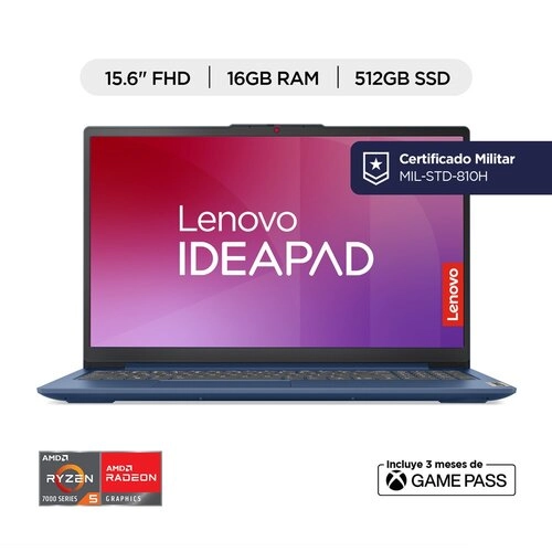 Lenovo IdeaPad Slim 3 15AMN8 Ryzen 5 16GB RAM 512GB SSD Azul Abismo - Tu portátil ligero para trabajar, estudiar y más
