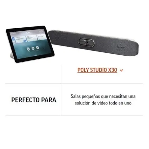 Poly Studio X30 Barra de Video All-in-One con Controlador TC8 y Poly+ 1 Año para Salas Pequeñas