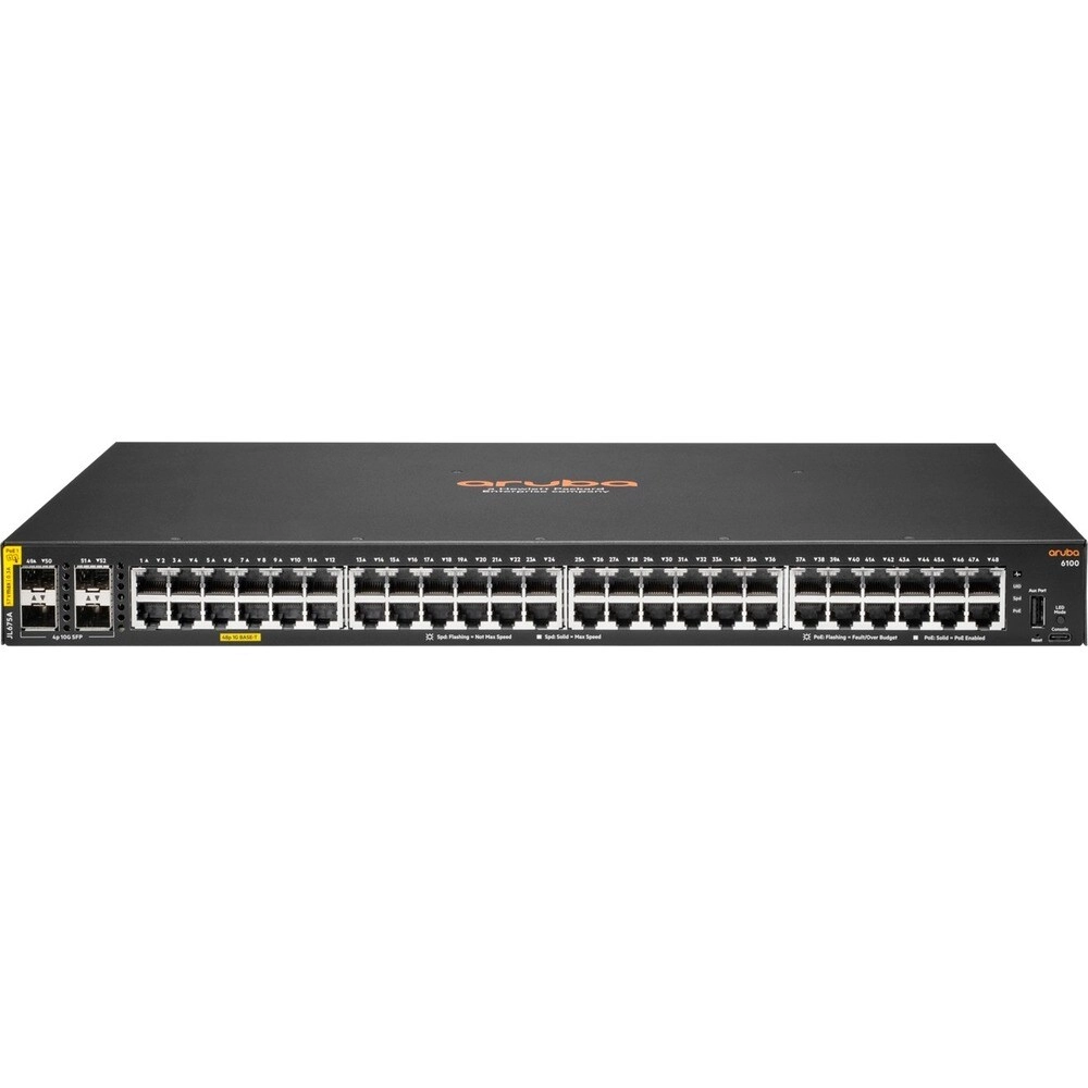 Switch Aruba 6100 48 Puertos Gigabit PoE+ 370W con 4 SFP+ - JL675A