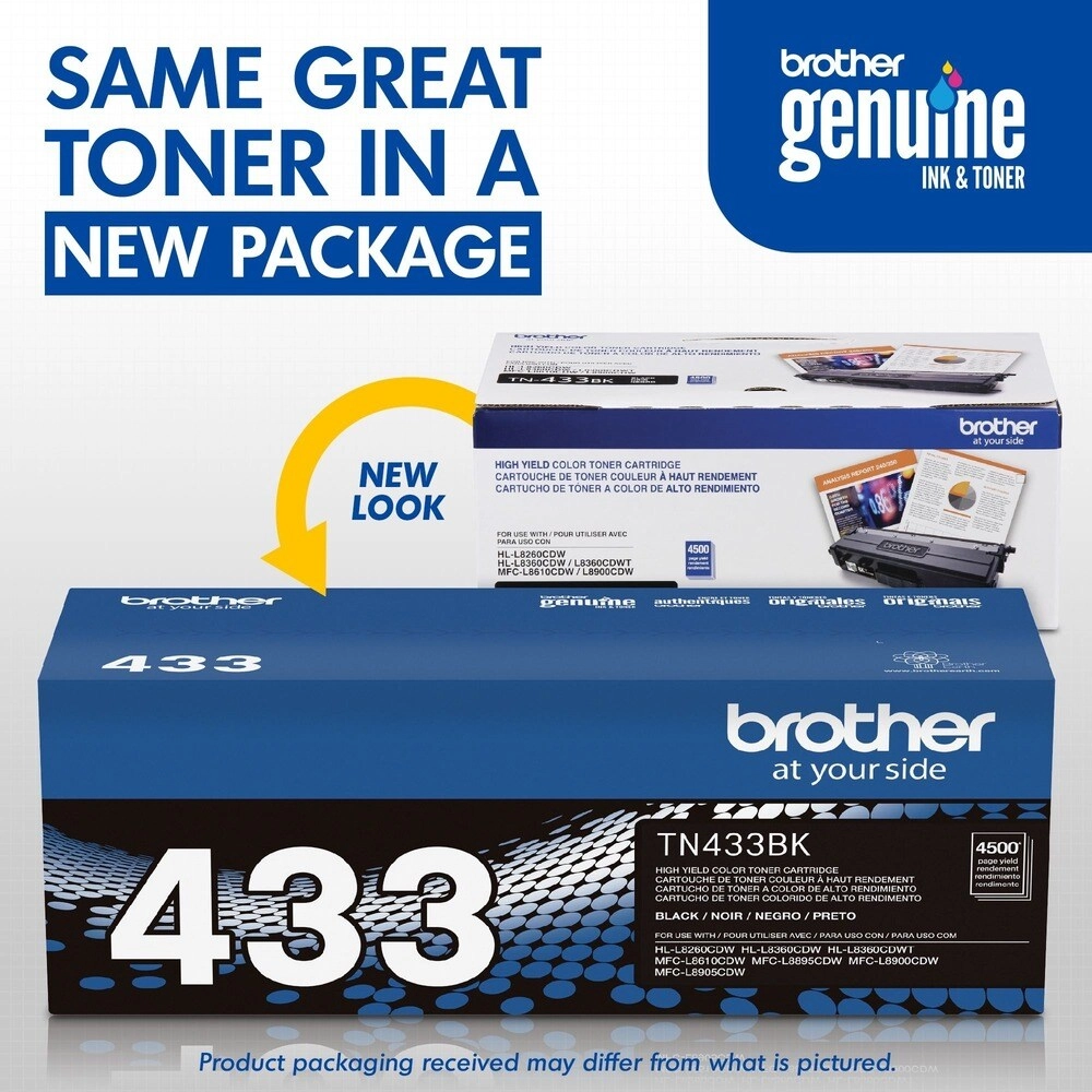 Tóner Brother TN433BK Negro Alto Rendimiento 4500 Páginas Profesional