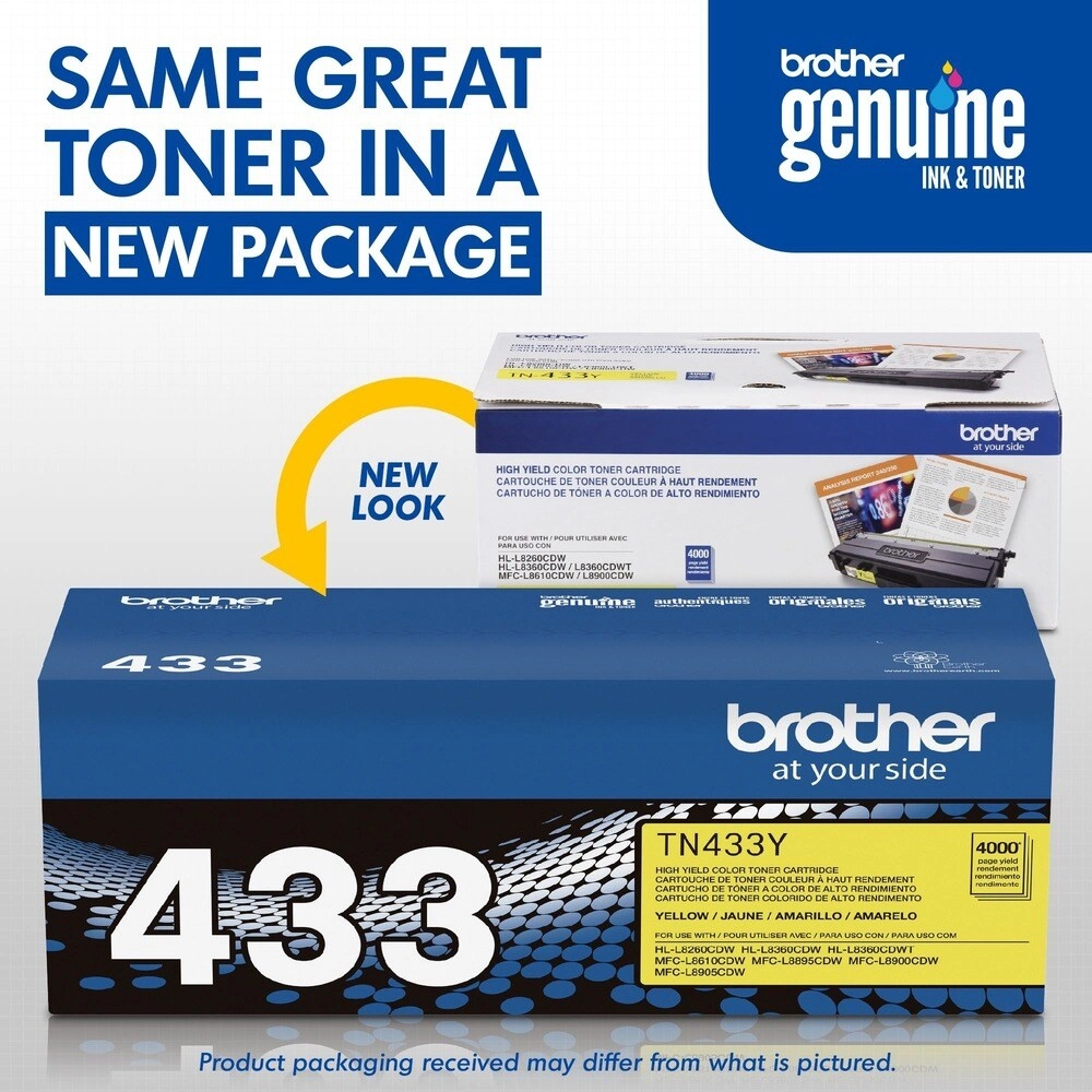 Toner Brother TN433Y Amarillo Alto Rendimiento 4000 Páginas Profesional