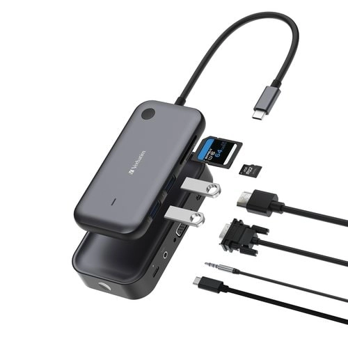 Verbatim Share My Screen USB-C - Adaptador Inalámbrico 1080p con Hub USB y Lector de Tarjetas